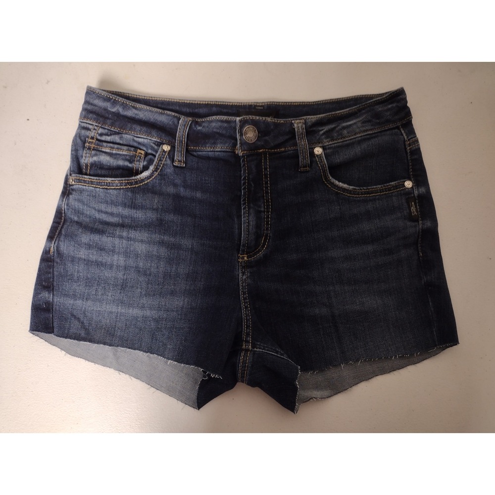 Silver Jeans Co Avery Straight Dark Wash Raw Hem Denim Shorts W31